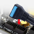 Double USB 3.0 with Fixed Screw Hole to 20 Pin Elbow Extension Cable, Black