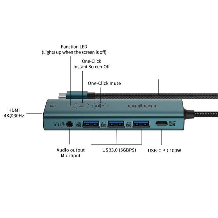 Onten UC123+ USB-C / Type-C to HDTV Multi-function HUB Docking Station with Button, UC123+ (Grey), UC123+ (Green)