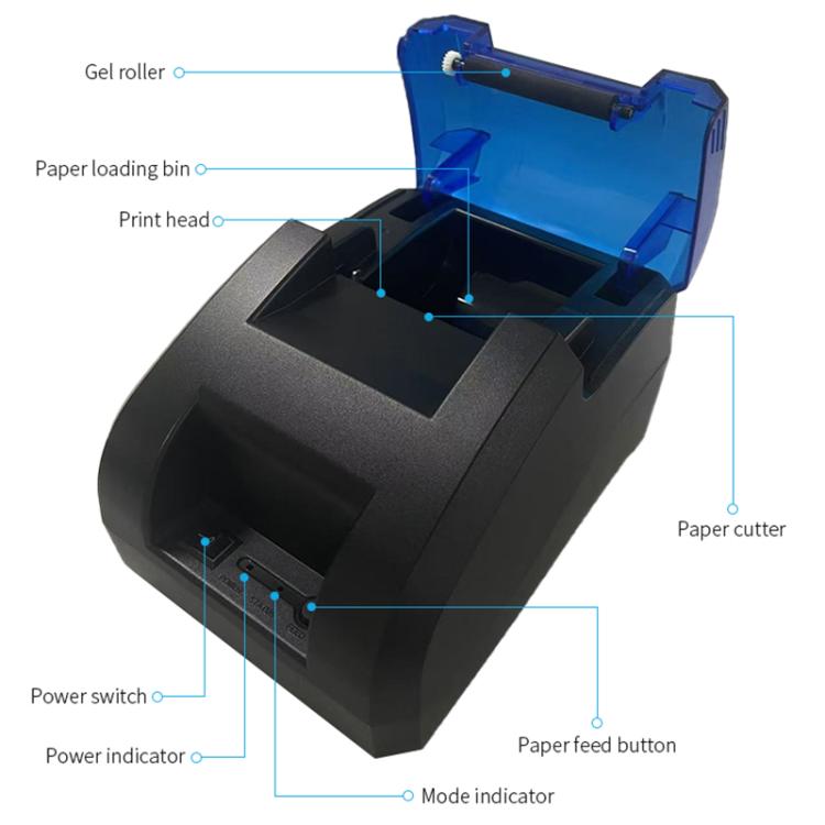 POS-5890U 58mm USB+Bluetooth Thermal Receipt Printer, EU Plug, US Plug