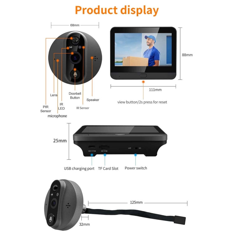 ESCAM C89 1080P 4.3 inch Smart Digital Door Viewer, Support Wide Angle PIR & Night Vision Photo, C89