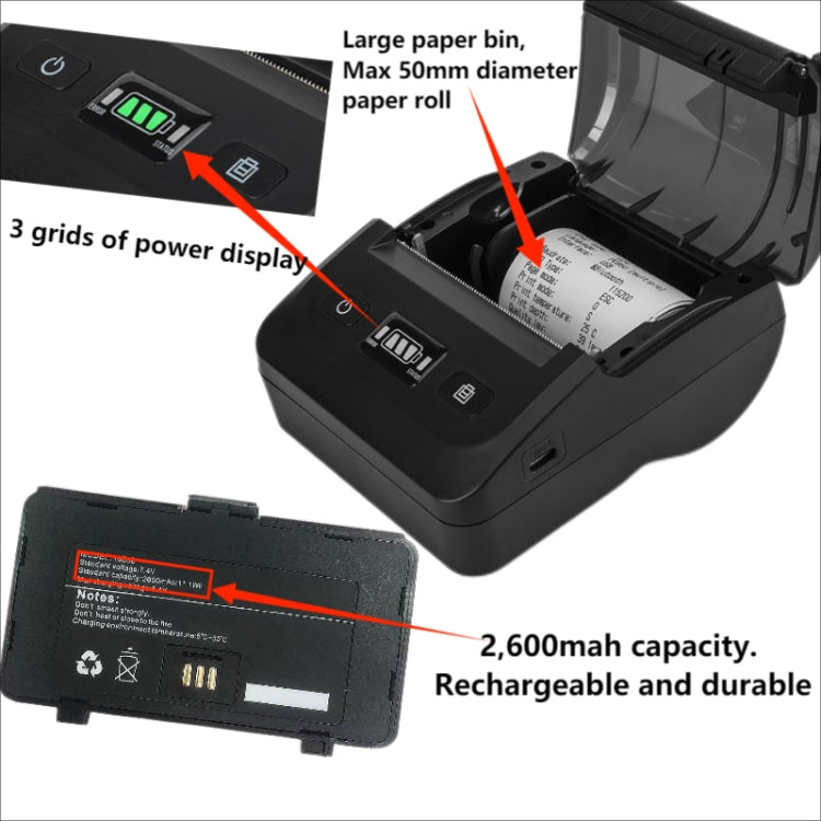 BT-802 80mm USB-C/Type-C + Bluetooth Portable Thermal Printer, EU Plug, US Plug
