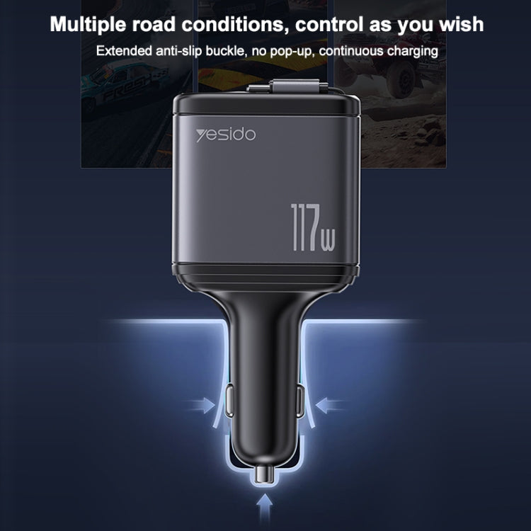 Yesido Y63 4 in 1 117W USB-C / Type-C+USB Multifunctional Retractable Dual Line Digital Display Car Fast Charger