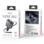 Yesido Y63 4 in 1 117W USB-C / Type-C+USB Multifunctional Retractable Dual Line Digital Display Car Fast Charger