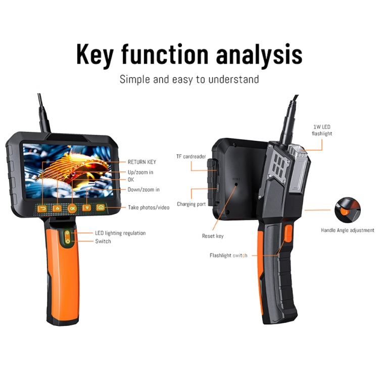 T27 5 inch IPS Color Screen 8mm Single Camera Handheld Hard Cable HD Industrial Endoscope, 1m, 2m, 3.5m, 5m, 10m