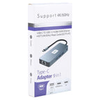 BYL-2318 9 in 1 USB-C / Type-C to USB3.0+Type-C+1000M Ethernet+HDTV+SD / TF Dual Card Slot Docking Station, BYL-2318