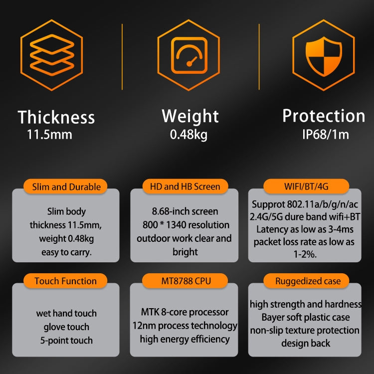 CENAVA A868T IP68 Rugged Tablet PC, 8.68 inch Android 13 MT8788 Octa Core, 4G Network, 8GB+128GB, 6GB+256GB