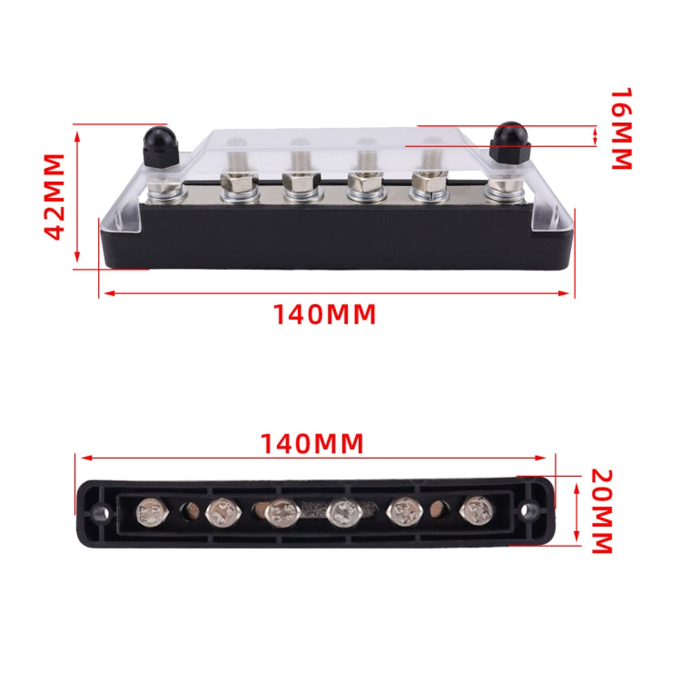 Pair 6 Way 48V 150A M6 Power Distribution Block Terminal Studs with 12pcs Terminals, CP-4428