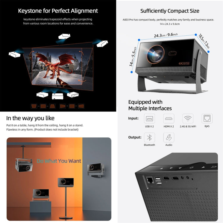 AUN A003 Pro 1920 x 1080P 350 Lumens Portable Home Theater LED HD Digital Projector, US Plug, UK Plug, EU Plug