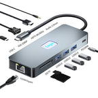 BYL-2411 11 in 1 Type-C HUB Docking Station with 3 x USB3.0, PD100W,  SD/TF, RJ45, Type-C, VGA, HDTV, 3.5mm Jack, BYL-2411