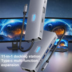 BYL-2411 11 in 1 Type-C HUB Docking Station with 3 x USB3.0, PD100W,  SD/TF, RJ45, Type-C, VGA, HDTV, 3.5mm Jack, BYL-2411