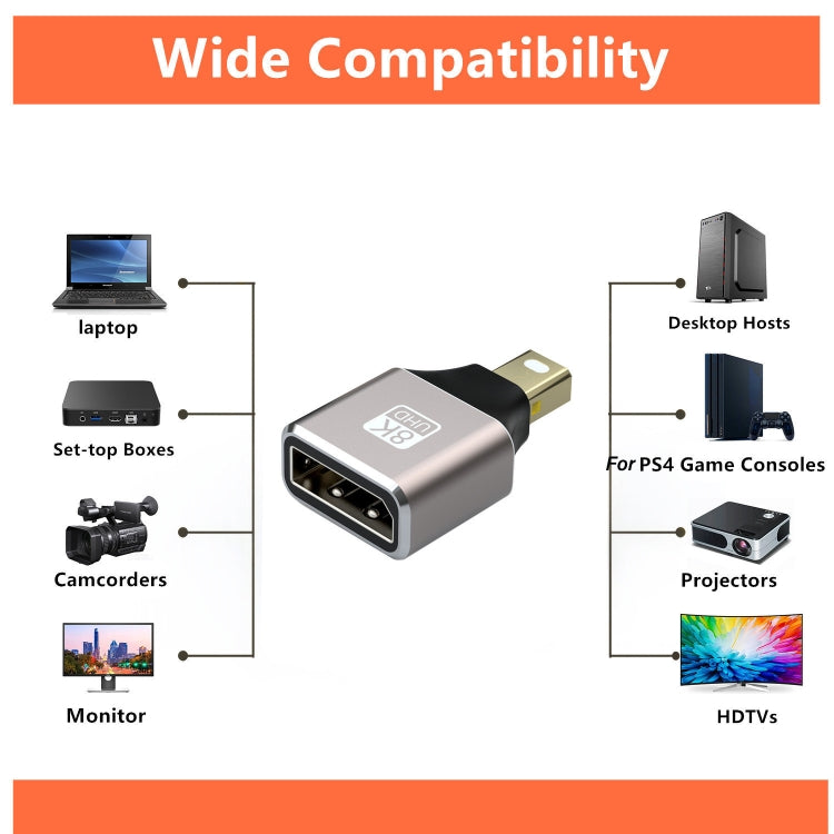 8K 60Hz Male Displayport to Female Mini Displayport Adapter DP Converter, Male Displayport to Female Mini Displayport