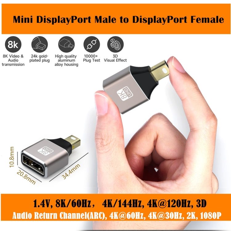 8K 60Hz Male Displayport to Female Mini Displayport Adapter DP Converter, Male Displayport to Female Mini Displayport