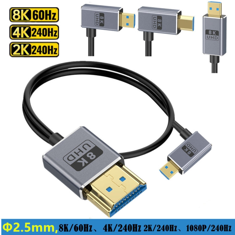 30cm Coaxial Micro HDMI to HDMI 8K UHD 48Gbps Video Connection Cable, 30cm Right Elbow, 30cm Straight Head, 30cm Left Elbow