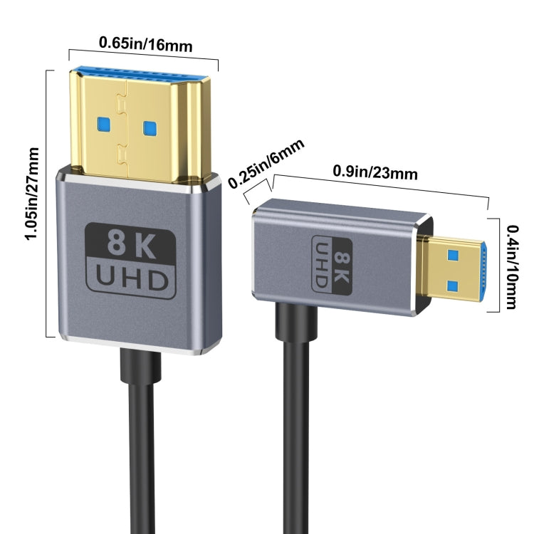 60cm Coaxial Micro HDMI to HDMI 8K UHD 48Gbps Video Connection Cable, 60cm Right Elbow, 60cm Straight Head, 60cm Left Elbow