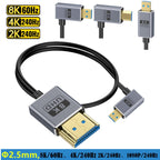 60cm Coaxial Micro HDMI to HDMI 8K UHD 48Gbps Video Connection Cable, 60cm Right Elbow, 60cm Straight Head, 60cm Left Elbow