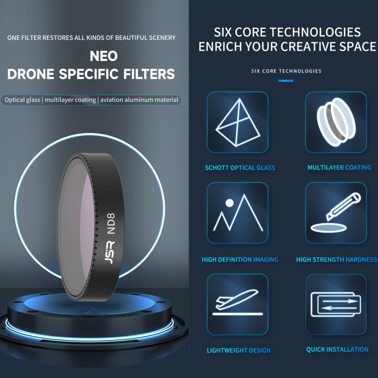 For DJI Neo JSR KB Series Drone Lens Filter, MCUV, CPL, ND8, ND16, ND32, ND64, ND8PL, ND16PL, ND32PL, ND64PL, NIGHT, STAR, Black Mist 1/4, Streak Drawing Blue, 3 in 1 CPL ND8/16, 4 in 1 CPL ND8 Brushed Black Mist, 4 in 1 ND8-64, 6 in 1 ND8-64 CPL STAR ...