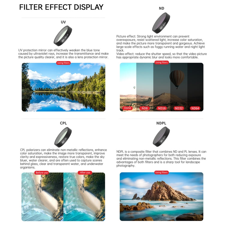 For DJI Neo JSR KB Series Drone Lens Filter, MCUV, CPL, ND8, ND16, ND32, ND64, ND8PL, ND16PL, ND32PL, ND64PL, NIGHT, STAR, Black Mist 1/4, Streak Drawing Blue, 3 in 1 CPL ND8/16, 4 in 1 CPL ND8 Brushed Black Mist, 4 in 1 ND8-64, 6 in 1 ND8-64 CPL STAR ...