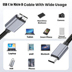 10Gbps USB-C / Type-C 3.1 to Micro B Mobile Hard Disk Adapter Cable, 0.5m, 1.8m, 3m