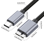 10Gbps USB-C / Type-C 3.1 to Micro B Mobile Hard Disk Adapter Cable, 0.5m, 1.8m, 3m