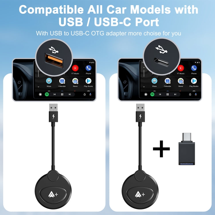 USB Interface Wired to Wireless CarPlay Auto Adapter for Android, USB Round