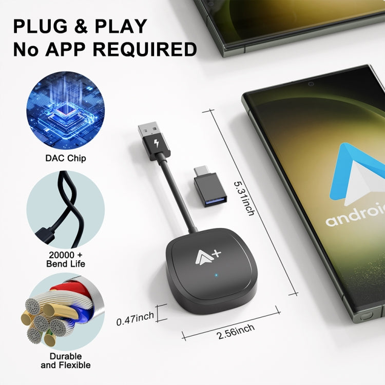 USB Interface Wired to Wireless CarPlay Auto Adapter for Android, USB Square