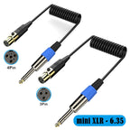 Stereo Microphone Aux Audio Cable Coiled Adapter Cable, Length: 0.5m, Mini 3 Pin XLR to 6.35mm, Mini 4 Pin XLR to 6.35mm