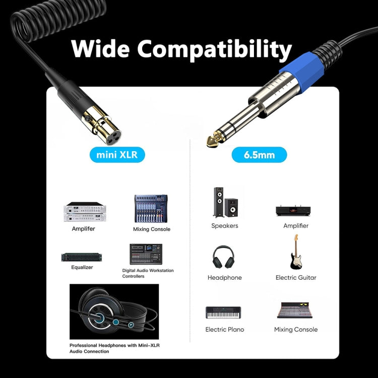 Stereo Microphone Aux Audio Cable Coiled Adapter Cable, Length: 0.5m, Mini 3 Pin XLR to 6.35mm, Mini 4 Pin XLR to 6.35mm