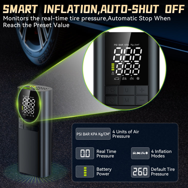T8 Car Digital Display Portable Smart Electric Wireless Air Pump, T8