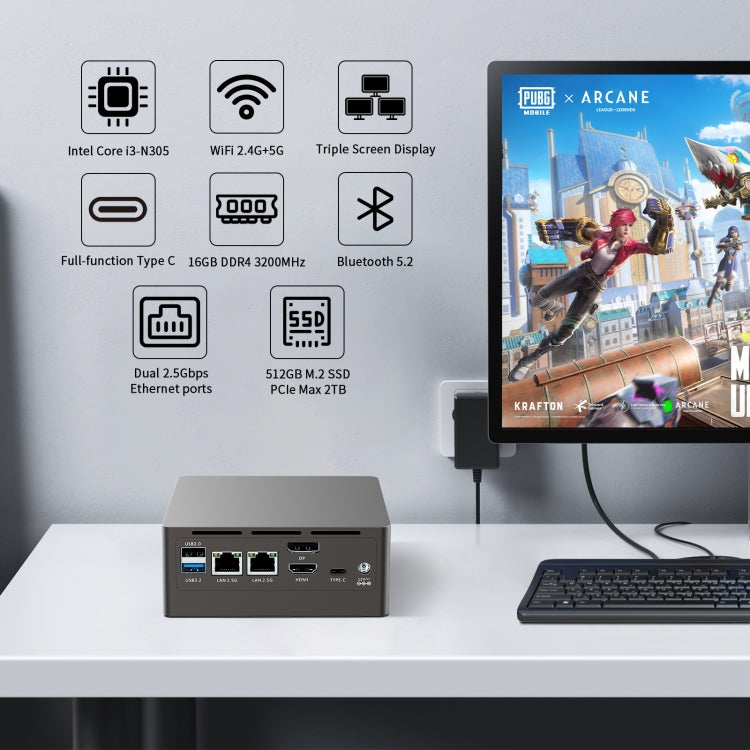 Jumper N305 Mini PC, Intel Alder Lake-N N305 Octa-core 3.8GHz, RAM: 16GB, ROM: 512GB(EU Plug), Jumper N305