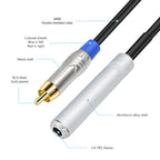 6.35mm 1/4 TRS Stereo Female to Dual RCA Male Y-type Audio Cable, 6.35mm F to 2 RCA