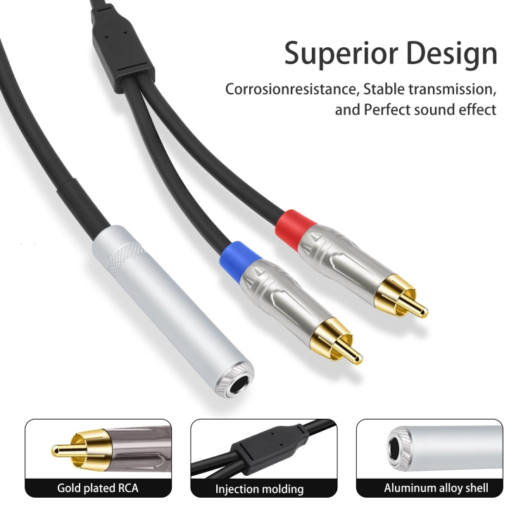 6.35mm 1/4 TRS Stereo Female to Dual RCA Male Y-type Audio Cable, 6.35mm F to 2 RCA