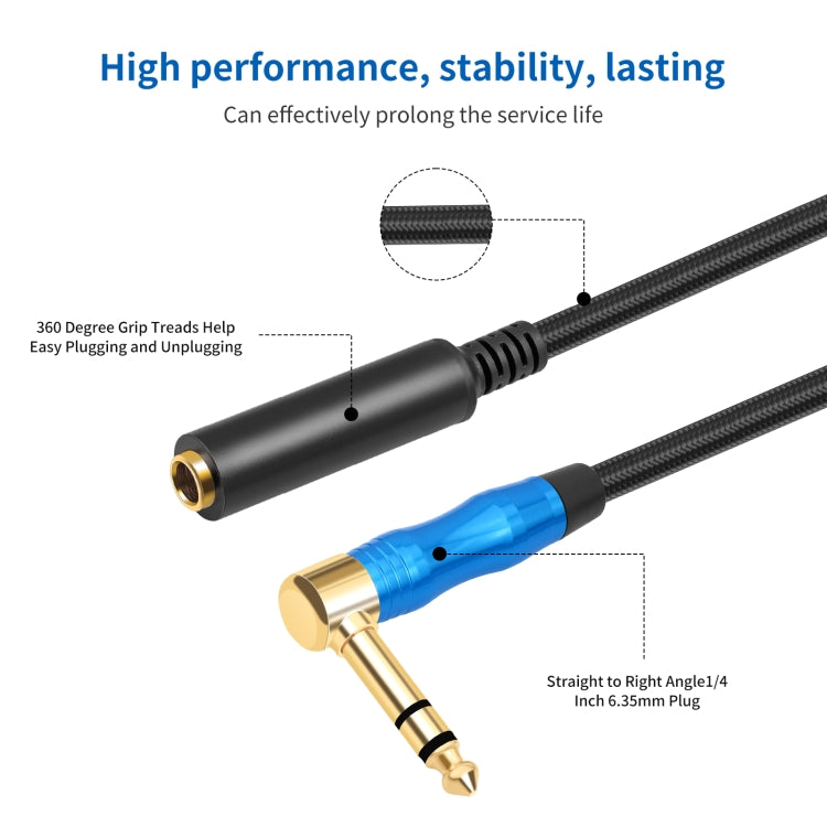 6.35mm 1/4 TRS Male Stereo Elbow to Female Electric Guitar Audio Cable, 0.3m, 1m, 1.8m