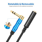 6.35mm 1/4 TRS Male Stereo Elbow to Female Electric Guitar Audio Cable, 0.3m, 1m, 1.8m