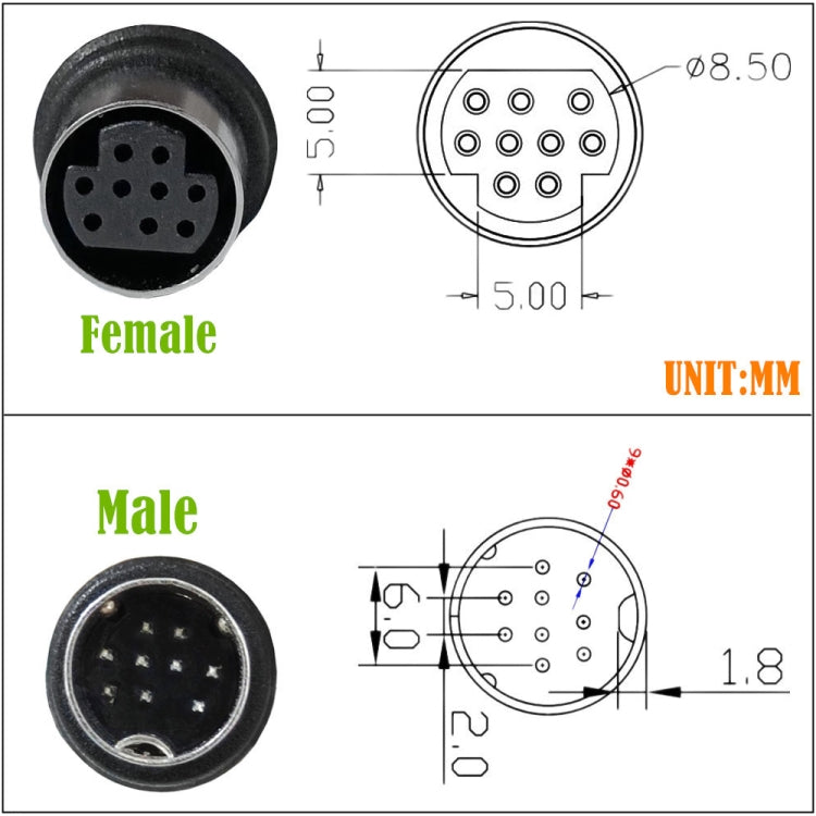 Double Curved mini DIN 9 Pin TV Audio Adapter Cable, 0.5m, 1.8m, 3m