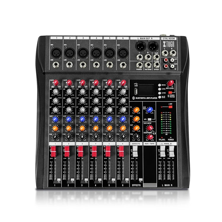 XTUGA CT60X 6-Channels Audio Mixer DJ Mixing Console with 48V Power Supply, CT60X
