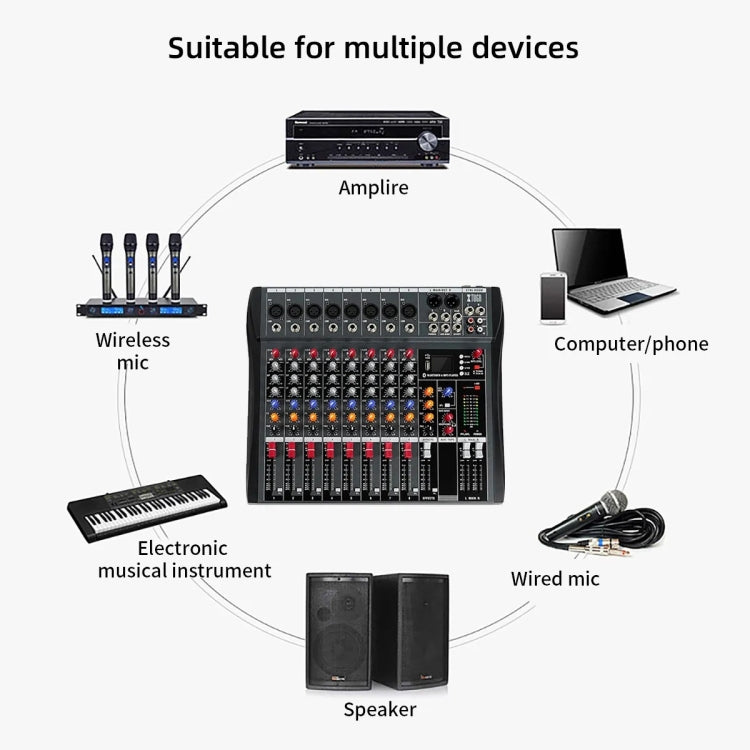 XTUGA CT80X 8-Channels Audio Mixer DJ Mixing Console with 48V Power Supply, CT80X