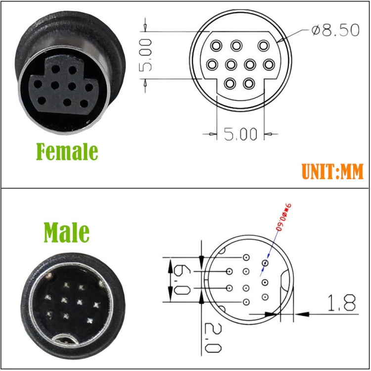90 Degree mini DIN 9 Pin Male to Female TV Box Adapter Cable, 0.5m, 1.8m, 3m