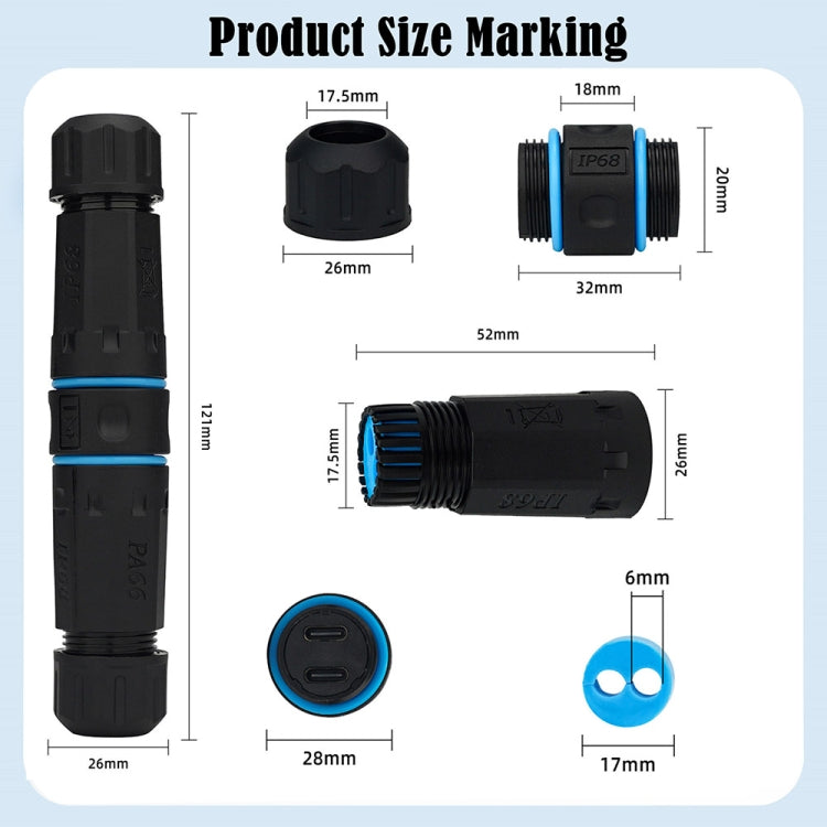 10Gpbs Dual Ports Type-C Straight Waterproof Connector M20 Outdoor Waterproof Coupler Adapter, Dual Ports Type-C Coupler