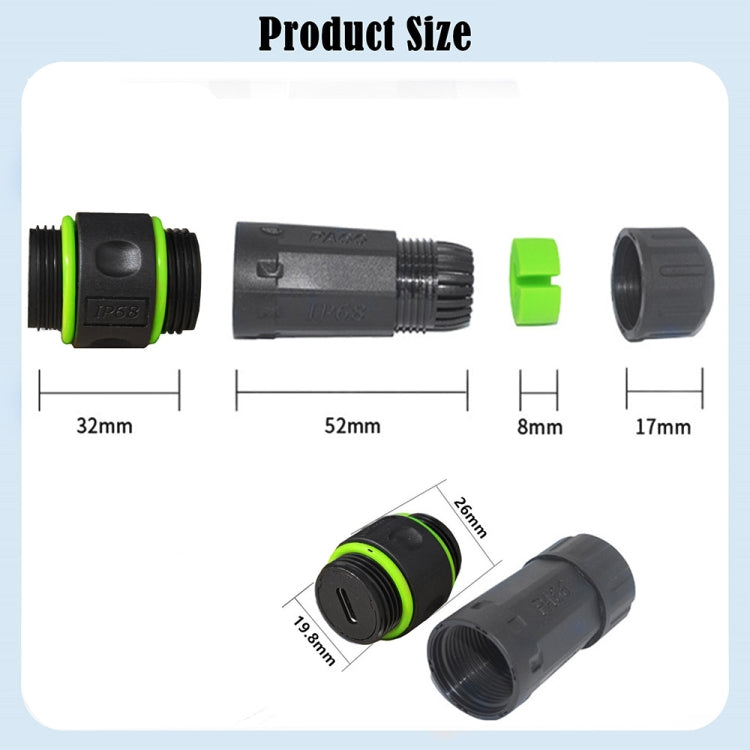 10Gpbs Outdoor IP68 Waterproof Single Port Type-C Female to Female Straight Coupler Adapter, Single Port Type-C Coupler