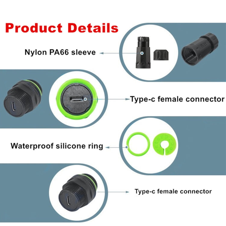10Gpbs Outdoor IP68 Waterproof Single Port Type-C Female to Female Straight Coupler Adapter, Single Port Type-C Coupler