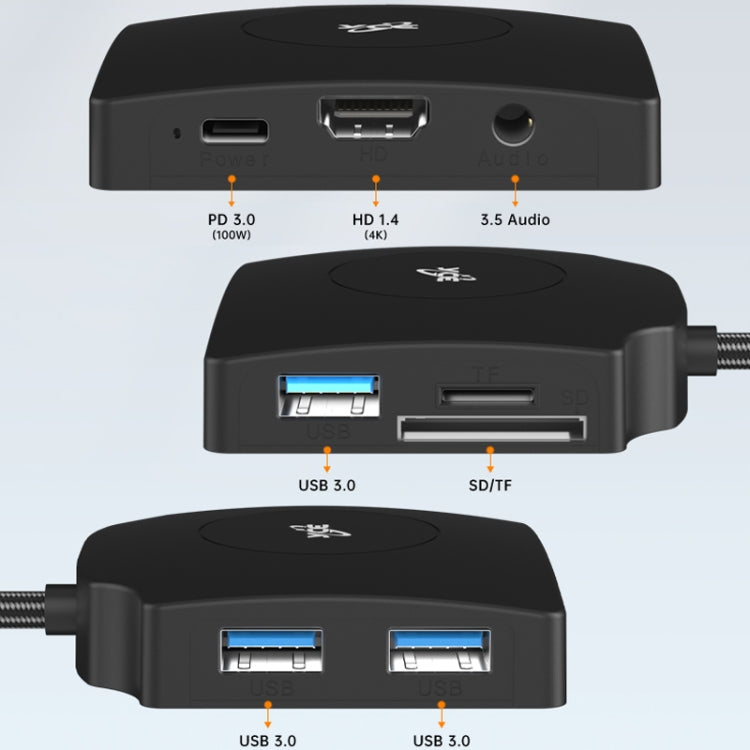 YCE-Z70A Type-C to PD 3.0, USB 3.0x2 + SD/TF, 3.5mm and HD1.4 Docking Station Video Capture Card