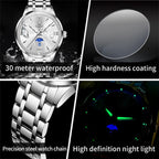 OLEVS 3646 Men Multifunctional Moon Phase Stone Waterproof Quartz Watch