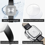 OLEVS 5512 Women Square Diamond Ring Waterproof Quartz Watch