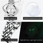 OLEVS 9998 Women Diamond Face Dual Calendar Waterproof Quartz Watch