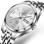 OLEVS 9801 Men Diamond Waterproof Dual Calendar Mechanical Watch