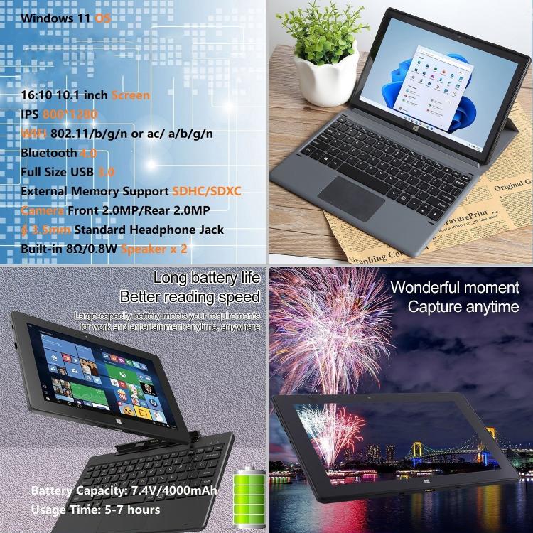 HONGSAMDE 10.1 inch 2 in 1 Tablet PC, Windows 11, Intel Celeron N4120 Quad Core No Keyboard, 6GB+64GB, 12GB+128GB