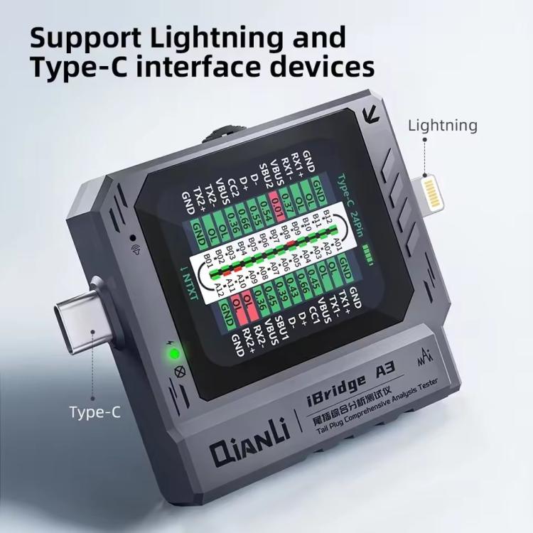 Qianli iBridge A3 Tail Plug Comprehensive Analysis Tester for Lightning & Type-C Interface Devices, Qianli iBridge A3