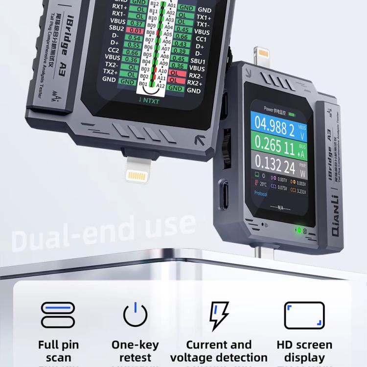 Qianli iBridge A3 Tail Plug Comprehensive Analysis Tester for Lightning & Type-C Interface Devices, Qianli iBridge A3