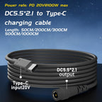 Type-C to DC 5.5x2.1mm 100W Computer Charging Adapter, 0.5m, 2m, 3m, 5m, 10m