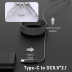 Type-C to DC 5.5x2.1mm 100W Computer Charging Adapter, 0.5m, 2m, 3m, 5m, 10m